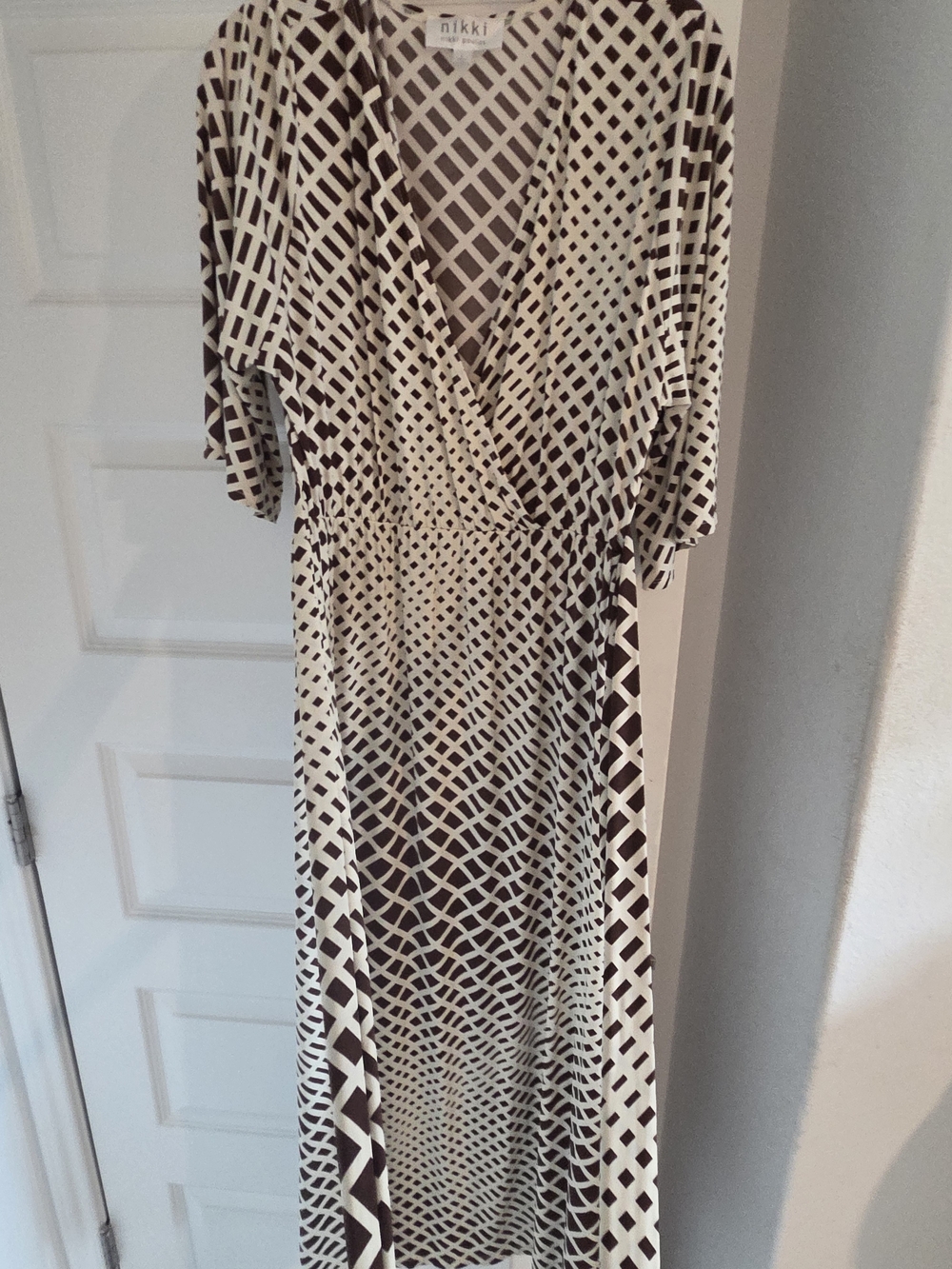 nikki Brown & Cream Geometric Wrap Maxi Dress
